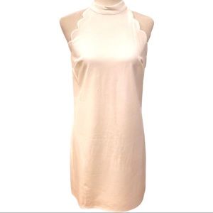 BIER Halter turtleneck scalloped hemmed fully lined white mini dress  M